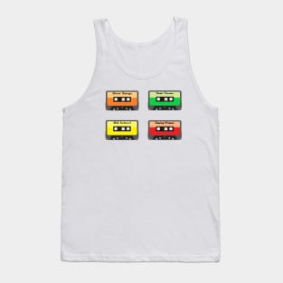 Mixtapes Pack. Set of Four Retro Cassette Mix Tapes in Vintage Colors. Slow Songs, Your Faves, Old School and Dance Tracks. (White Background) Tank Top